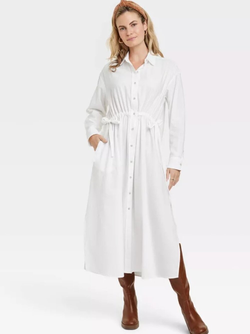 Universal Thread brand Women's Long Sleeve Cinch Waist Maxi Shirtdress - L